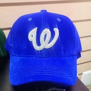 W-Royal Blue Velvet Cap with Rhinestone Logo